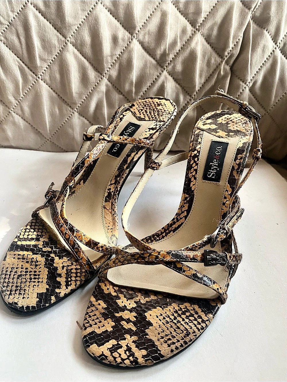 Style & Co Leather Animal Print Strappy Heels, Sz 6.5